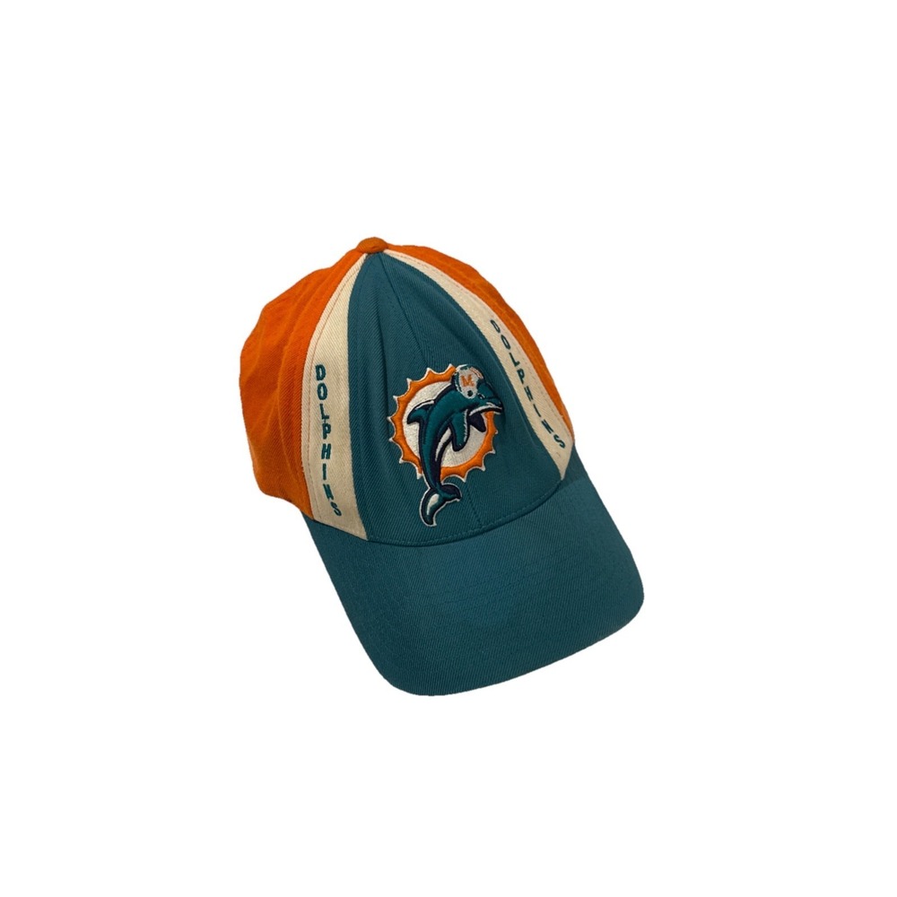 Vintage Reebok Orange Green Miami Dolphins NFL OSFA Flex Fit Cap Hat,‎ Football